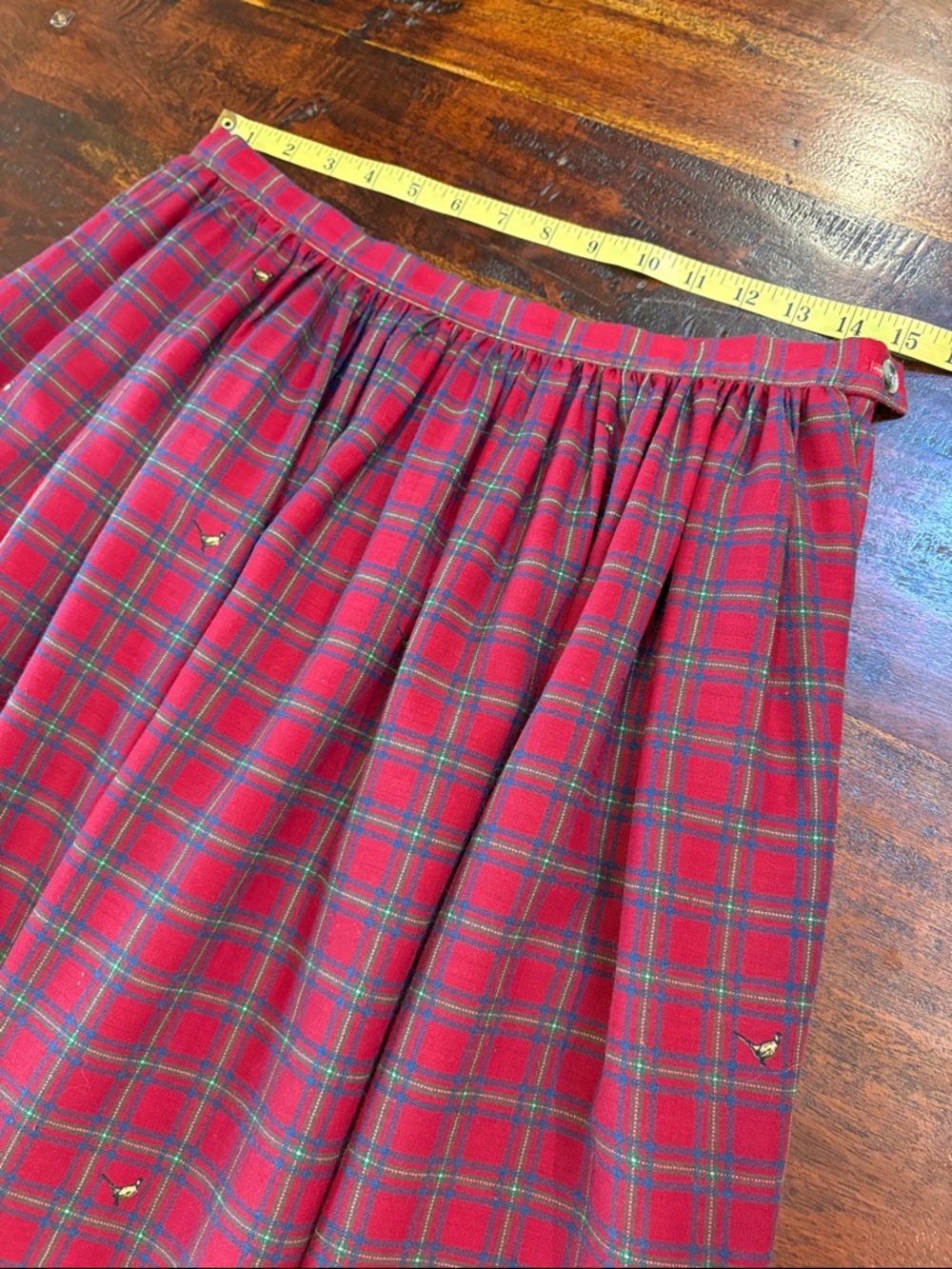 Vintage Ralph Lauren Red Plaid Wool Pheasant Equestrian Maxi Skirt size 12 - Picture 12 of 13